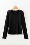 Chestnut Solid Color Long Sleeve Slim Fit Top