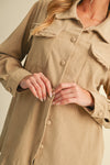 Light French Beige Corduroy Frilled Flap Pocket Button Up Shacket