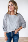 Long Sleeve Tops Light Grey Waffle Patchwork Long Sleeve Pullover Top.