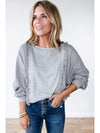 Light Grey Waffle Patchwork Long Sleeve Pullover Top