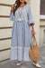Sky Blue Crisscross Lace Detail Mixed Striped Patchwork Plus Size Dress