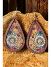 Multicolour Floral Print Contrast Trim Wooden Drop Earrings