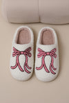 White Bow Knot Fuzzy Winter Slippers