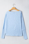 Beau Blue Solid Color Boat Neck Batwing Long Sleeve Top