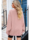 Pink Solid Ribbed Round Neck Pullover Sweatshirt