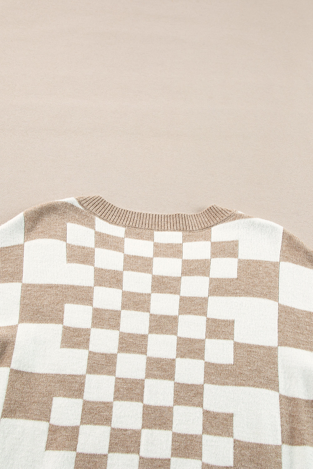 Carrot Checkered Drop Shoulder Round Neck Sweater