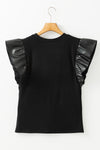 Black GAME DAY Checkered Letter Ruffle Sleeve Top