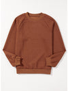 Beige Solid Color Textured Raglan Sleeve Pullover Sweatshirt