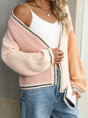 Contrast Open Front Long Sleeve Cardigan - Cocoa Yacht Club