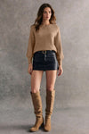 Camel Buttoned Cuffs Raglan Sleeve Knit Sweater