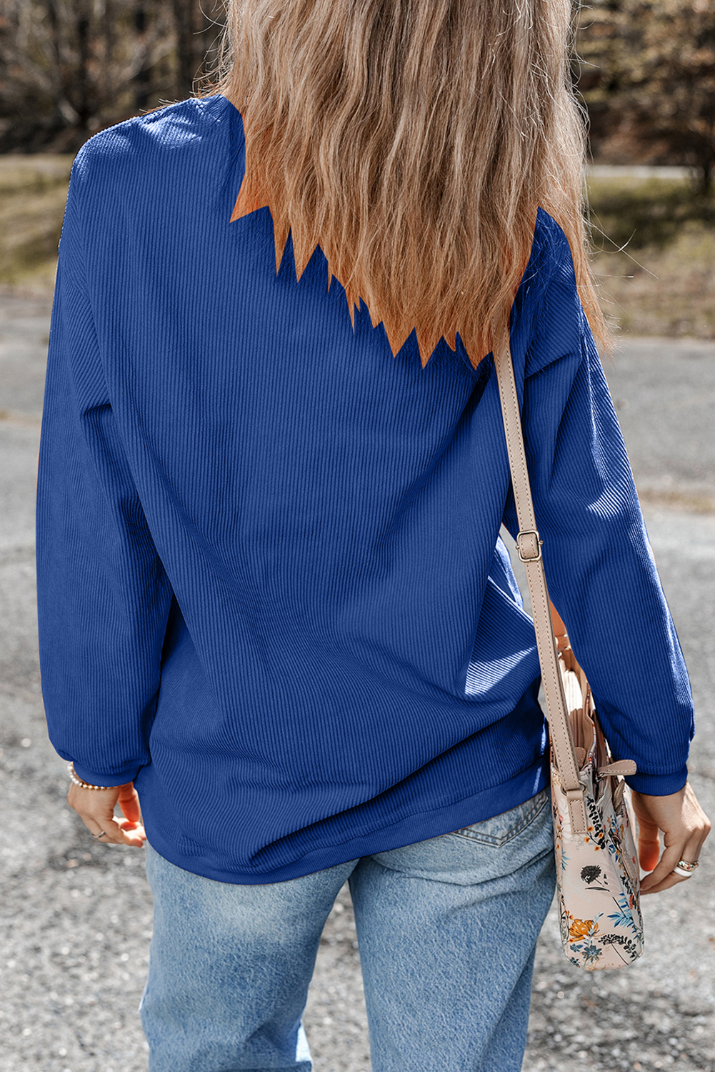 Dark Blue Game Day Graphic Drop Shoulder Corded Sweatshirt