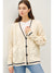 Be Cool Contrast Trim Cable-Knit V-Neck Cardigan