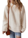 White Solid Fleece High Neck Drop Shoulder Pullover Sweatshirt