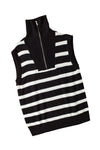 Black Stripe Sleeveless Zipped Collar Knit Top