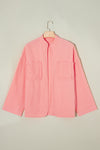 Flamingo Plus Size Solid Color Chest Pockets Crinkle Shacket