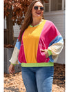 Rose Red Plus Size Colorblock Patchwork Exposed Seam Sweatshirt