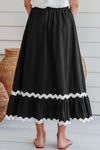 Black Ric Rac Trim High Waist Maxi Skirt