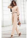 Apricot Boat Neck Knot Wide Leg Jumpsuit