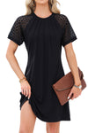 Dark Brown Contrast Lace Raglan Sleeve Pleated Detail Shift Dress