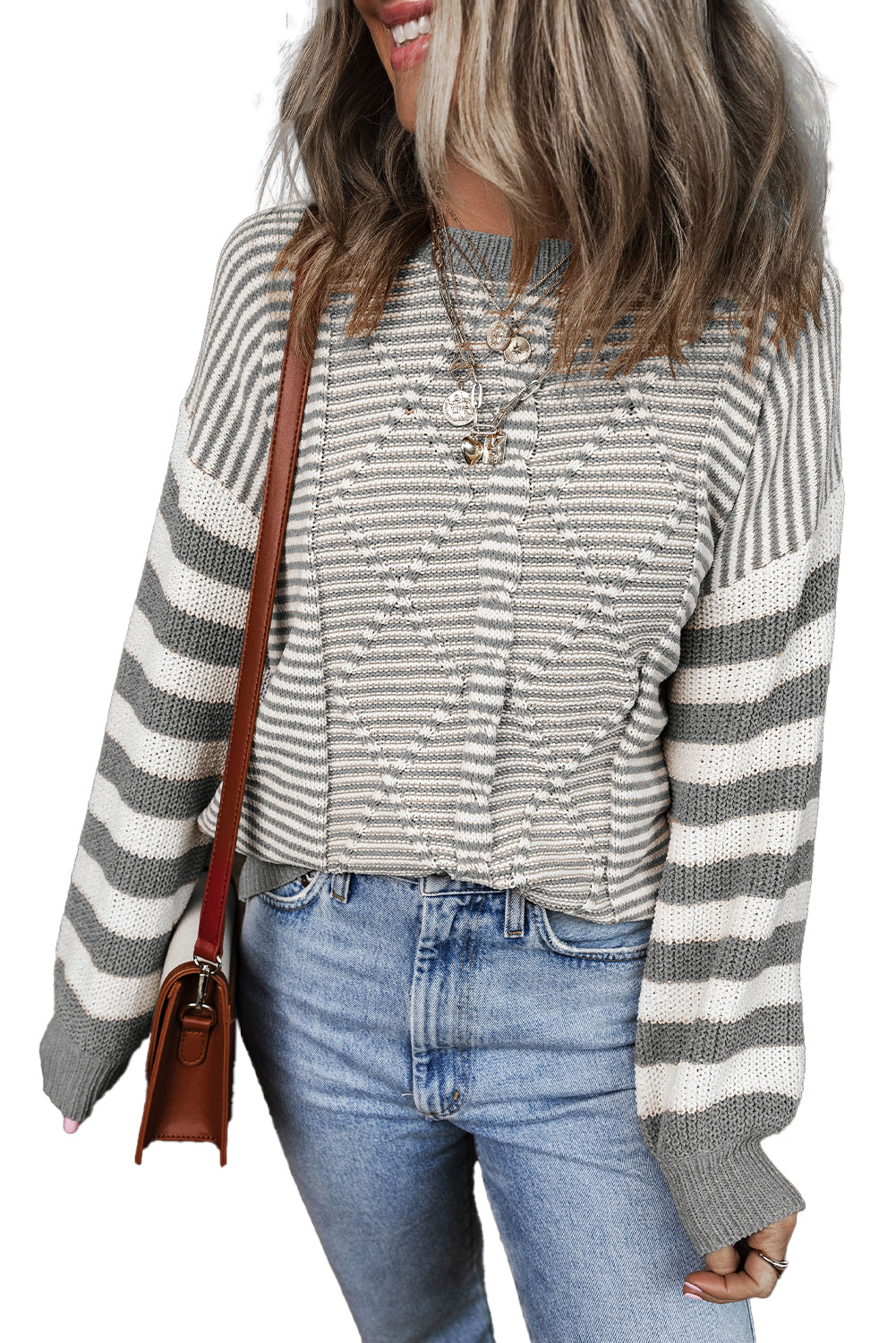 Red Stripe Twisted Knitted Drop Shoulder Sweater