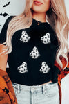 White Halloween Playful Ghost Patched Cotton Blend T Shirt