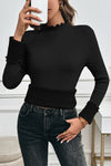 Black Knit Fleece Lined Lettuce Edge Slim Fit Top