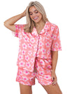 Green Flower Print Buttoned Shirt and Drawstring Waist Pajama Set