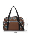 Coffee Geometric Print PU Leather Large Travel Duffel Bag