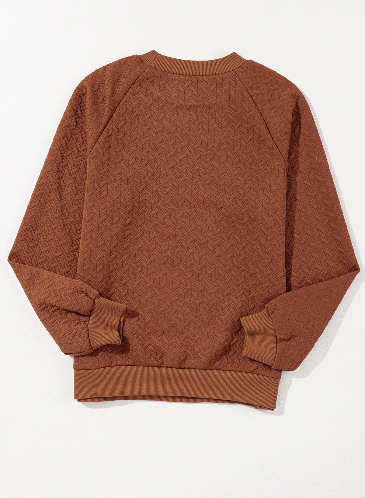 Beige Solid Color Textured Raglan Sleeve Pullover Sweatshirt