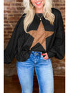 Black Studded Star Graphic Oversized Top