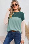 Black Ribbed Color Block Long Sleeve Top