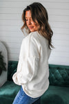 White Solid Color Drop Sleeve Pullover Sweatshirt