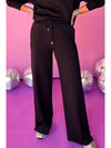 Black Zipper Stand Neck Top and Wide Leg Pants Set