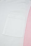 White Floral Colorblock Patchwork Notched Neck Long Sleeve Top
