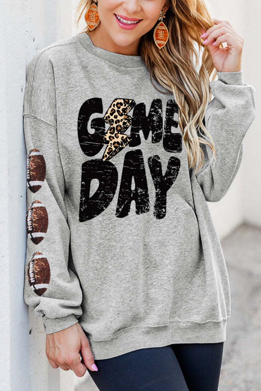 Gray GAME DAY Sequin Rugby Graohic Drop Shoulder Sweatshirt