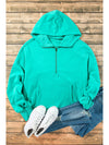 Smoke Green Half Zipper Kangaroo Pockets Drop Shoulder Hoodie