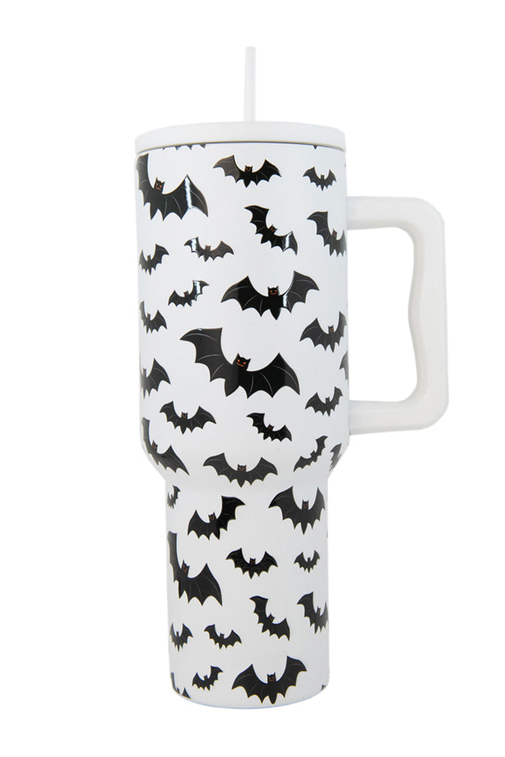 White 40z Bat Print Tumbler Cup with Handle