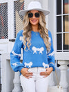 Angel Wings Bow Round Neck Dropped Shoulder Sweater - Cocoa Yacht Club