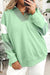 Moonlight Jade Colorblock Striped Patchwork Collar V Neck Plus Size Sweatshirt