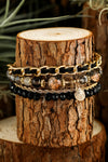 Black Beaded Shell 4 Piece Alloy Bracelet Set