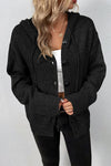 Black Button Up Drop Shoulder Knit Hooded Cardigan