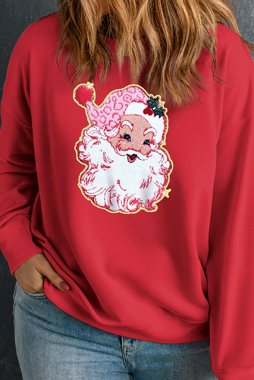 Black Santa Claus Graphic Drop Shoulder Plus Size Sweatshirt