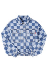 Light Blue Checkered Patchwork Button Up Denim Jacket