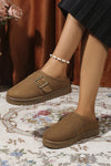 Camel Faux Suede Buckle Strap Detail Winter Clog Slippers
