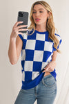 Dark Blue Checkered Knit Top