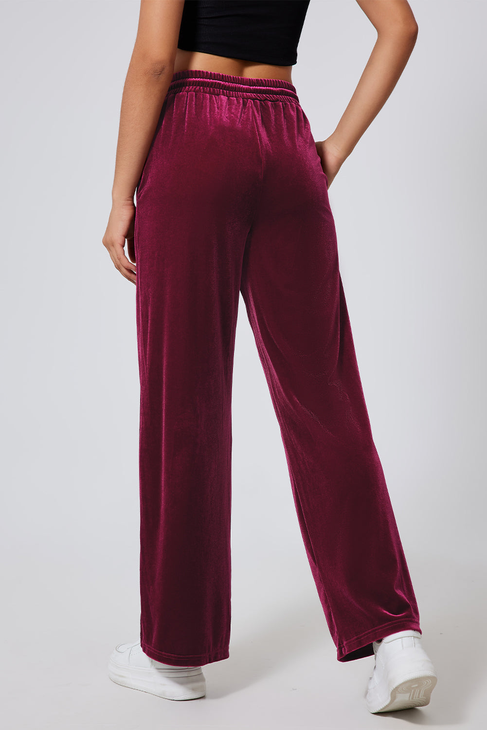 Evergreen Solid Drawstring Waist Wide Leg Pants