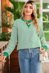 Bright Green Striped Contrast Trim Long Sleeve Top