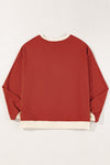 Red Clay Color Block Drop Shoulder Crewneck Oversized Sweatshirt