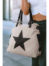 Beige Casual Star Patched Canvas Tote Bag