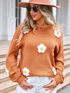 Angel Wings Flower Round Neck Long Sleeve Sweater - Cocoa Yacht Club